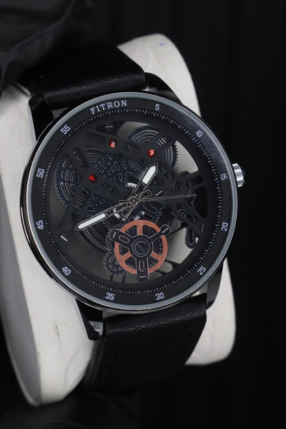 Fitron Classic Chrono: Sophisticated Minimalist Stainless Steel Watch ( WITHOUT BOX ) BLACK