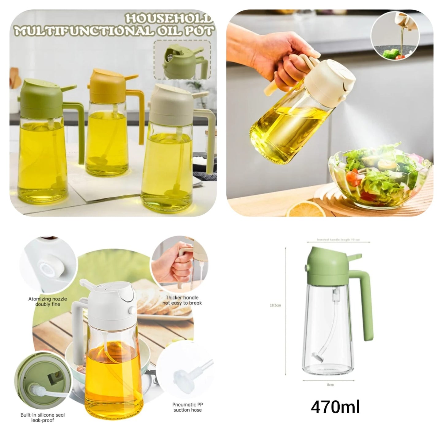 2-in-1 Oil Spray Bottle – Adjustable Mist & Dispenser, 380ml Leak-Proof Glass Container for Cooking, BBQ, Baking & Air Fryer (Random Color)