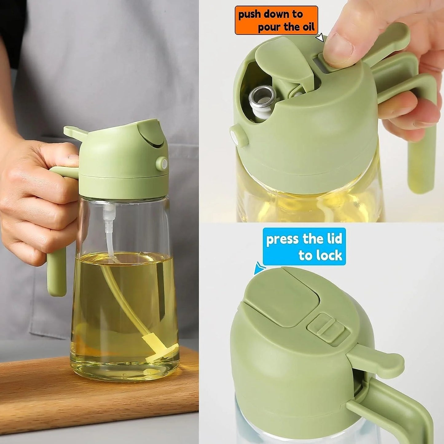 2-in-1 Oil Spray Bottle – Adjustable Mist & Dispenser, 380ml Leak-Proof Glass Container for Cooking, BBQ, Baking & Air Fryer (Random Color)