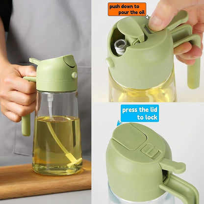 2-in-1 Oil Spray Bottle – Adjustable Mist & Dispenser, 380ml Leak-Proof Glass Container for Cooking, BBQ, Baking & Air Fryer (Random Color)