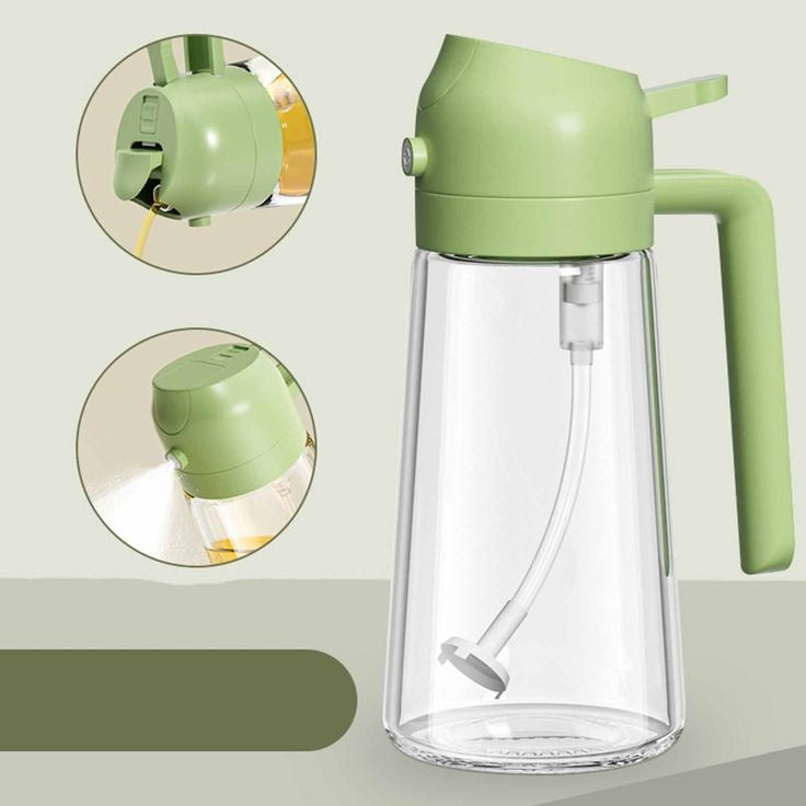 2-in-1 Oil Spray Bottle – Adjustable Mist & Dispenser, 380ml Leak-Proof Glass Container for Cooking, BBQ, Baking & Air Fryer (Random Color)