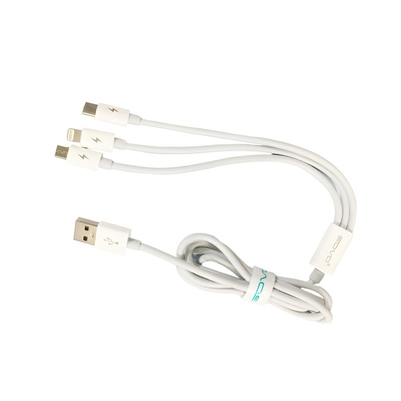 SOVO High Quality 3-in-1 Fast Charging Cable – Multi Charging Cable for Micro USB, Type-C & Lightning Devices