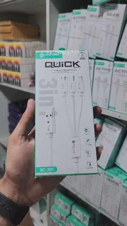 SOVO High Quality 3-in-1 Fast Charging Cable – Multi Charging Cable for Micro USB, Type-C & Lightning Devices