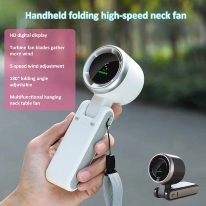 Handheld Folding Turbo Fan With 5 Speed Adjustment Portable Rechargeable Cooling Fan